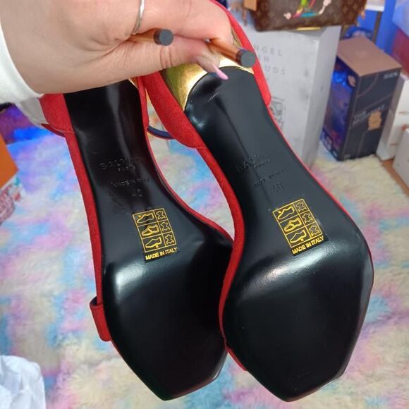 New in Box Balmain Uma Red Suede Leather Stiletto Ankle Strap sandals Heels size - Picture 4 of 7